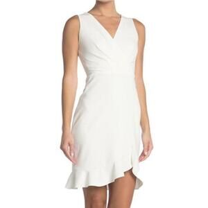 Betsey Johnson Scuba Crepe Faux Wrap Dress White size 10 Ruffle Bridal Summer